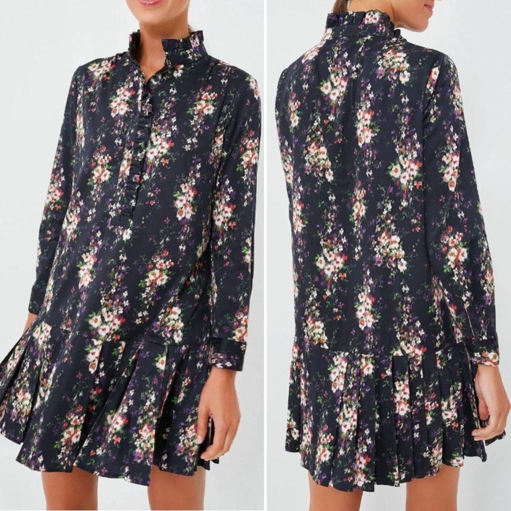 Tuckernuck Tate Dress Onyx Falling Flowers Bouquet Floral Ruffle Pleated Hem 3XL - Picture 2 of 11